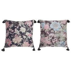 BRICOMARTEAU Coussin DKD Home Decor 8424001818440 Floral Noir Polyester Aluminium Multicouleur Frange Shabby Chic (45 X 10 X 45 Cm) (2 Unités