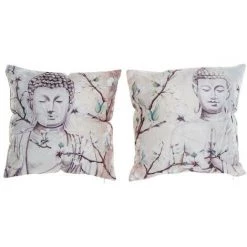BRICOMARTEAU Coussin DKD Home Decor Gris Buda Polyester Aluminium Oriental (45 X 10 X 45 Cm) (2 Unités)