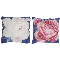 BRICOMARTEAU Coussin DKD Home Decor Fleur Rouge Bleu Rose Polyester Aluminium Moderne (45 X 10 X 45 Cm) (2 Unités)