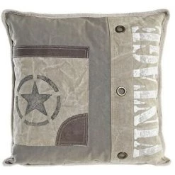 BRICOMARTEAU Coussin DKD Home Decor Gris Polyester Cuir Étoile Aluminium Blanc Vintage (45 X 15 X 45 Cm)