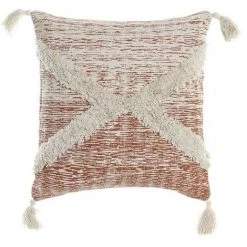 BRICOMARTEAU Coussin DKD Home Decor Beige Orange Polyester Coton Aluminium Frange (45 X 10 X 45 Cm)
