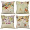 ECHOO Lot De 4 Coussins De Canapé En Forme D'arbre De Cage à Oiseaux En Forme De Hibou Décoratifs En Coton Et En Lin 45 X 45 Cm