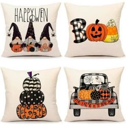 BF Housses De Coussin Décoratives D'Halloween 18 X 18 Ensemble De 4 Décorations De Ferme D'Halloween D'automne Housse De Coussin Extérieure