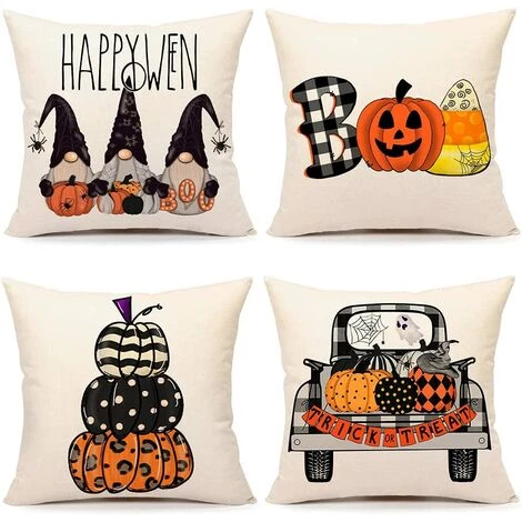 BF Housses De Coussin Décoratives D'Halloween 18 X 18 Ensemble De 4 Décorations De Ferme D'Halloween D'automne Housse De Coussin Extérieure 1 BF Housses De Coussin Décoratives D'Halloween 18 X 18 Ensemble De 4 Décorations De Ferme D'Halloween D'automne Housse De Coussin Extérieure