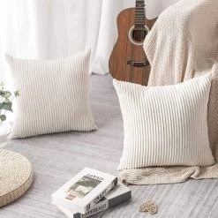 OCXIN Lot De 2 Taies D'oreiller Décoratives 45 X 45 Cm Velours Côtelé Couleur Pure Housse De Coussin Doux En Peluche Housse De Coussin Ensemble Taie D'oreiller Pour Canapé Voiture Chambre Maison Taies D'oreiller Décoratives (Beige 45 X 45 Cm) -France Coussin et housse de coussin Soldes Boutique 66860619 4