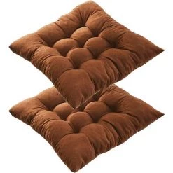 OCXIN Lot De 2 Coussins De Chaise Avec Attaches, 40 X 40 Cm/16" X 16" Carré Antidérapant Confortable Coussin De Siège Lavable Pour Intérieur Extérieur Maison Cuisine Chaise Voiture Canapé (café, 2 Pièces 16" X 16")