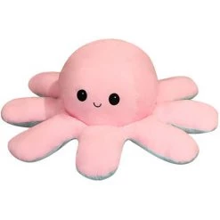 WIAN Coussin De Pieuvre Rose à Bleu Clair [40 Cm] Petit Poulpe Réversible Double Face Qui Change De Visage Octopus Happy Angry Coussin En Peluche