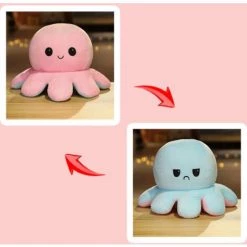 WIAN Coussin De Pieuvre Rose à Bleu Clair [40 Cm] Petit Poulpe Réversible Double Face Qui Change De Visage Octopus Happy Angry Coussin En Peluche -France Coussin et housse de coussin Soldes Boutique 67314801 3