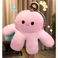 WIAN Coussin De Pieuvre Rose à Bleu Clair [40 Cm] Petit Poulpe Réversible Double Face Qui Change De Visage Octopus Happy Angry Coussin En Peluche -France Coussin et housse de coussin Soldes Boutique 67314801 4