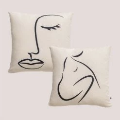 Lot De 2 Housses De Coussin Carrées En Coton (45x45 Cm) Colanna SKLUM Coton - Beige Lin