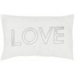 RIDEAUDISCOUNT Housse De Coussin 30 X 50 Cm Déhoussable Suédine Effet Velours Motif Love Brodé Blanc - Blanc